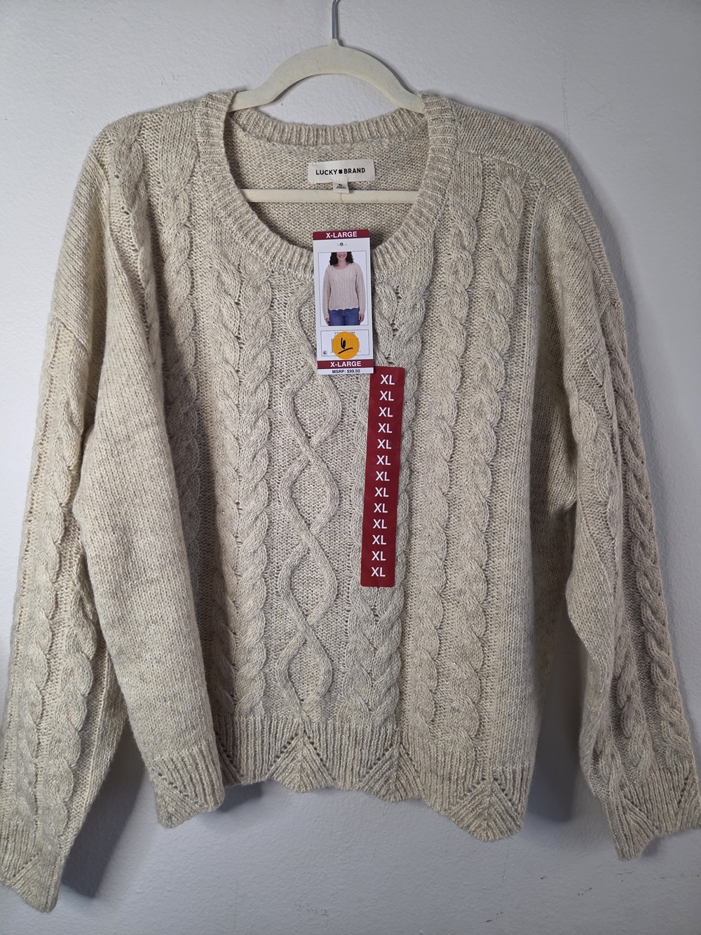 Lucky Brand Beige Cable Crewneck Sweater